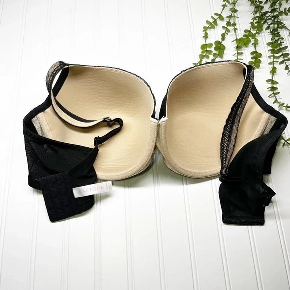Cacique - Lane Bryant Black & Cream Lace Lightly Lined Balconette Bra 42DDD - Picture 3 of 5